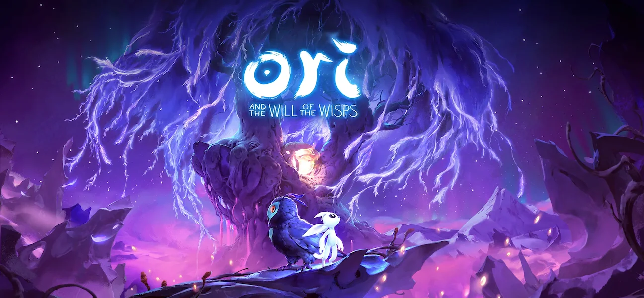 Screenshot of the game Ori and the Will of the Wisps showing a player navigating through a beautiful and atmospheric world